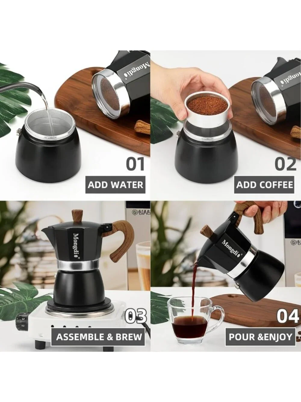 Stovetop Espresso Maker Moka Pot - 6 Cup Cuban Coffee Brewer, Italian Percolator